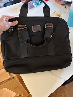 Tumi Black Men's Laptop Briefcase with Dual Brown Handles